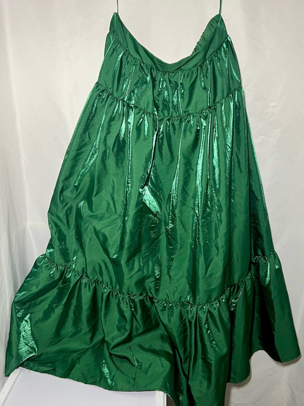 Altar'd State Fluffy Emerald Green Metallic Romantic Tiered Maxi Skirt Sz XL